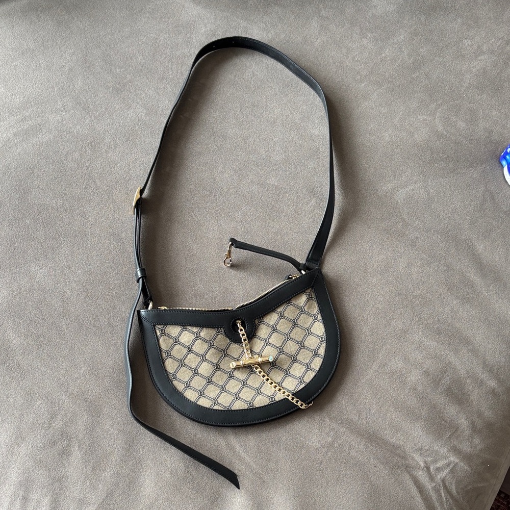 Shanghai Tang Black and Tan Crossbody Bag